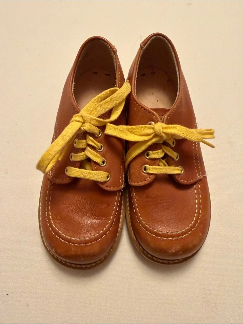 Kids Brown Leather Lace-Up Shoes with Yellow Laces